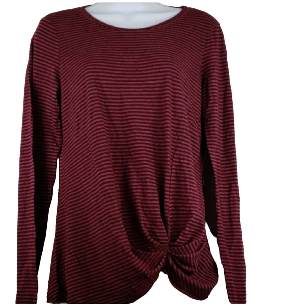 Anthropologie Michael Stars Maroon Striped Ruched LS Top OS